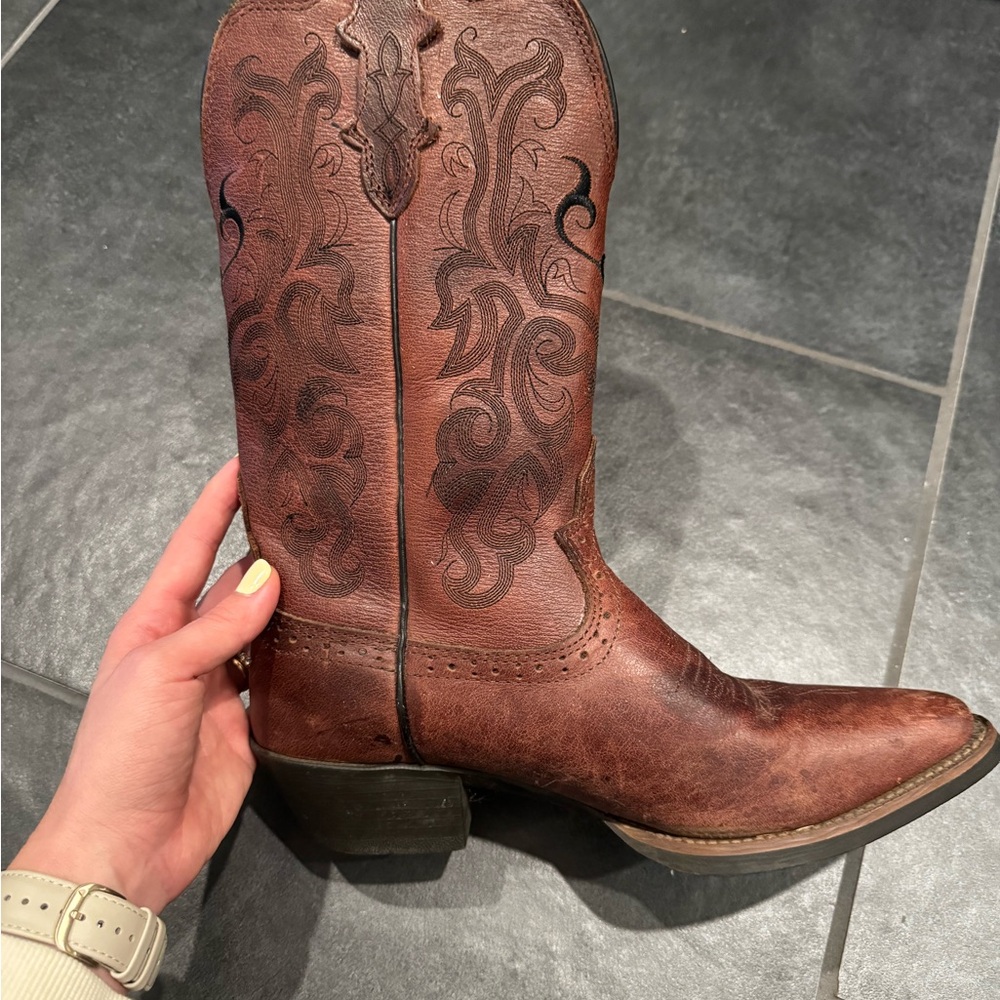 Justin Boots Dark Brown Embroidered Heeled Boots